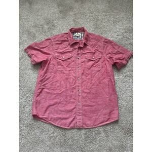Woolrich Button Up Men’s Large Red Short Sleeved Cotton Collared